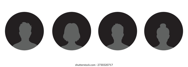 User profile icon set, Male and female portraits, silhouettes, avatars or profiles of unknown anonymous people, profile picture user avatars in circles . woman and man silhouette avatars or profile 