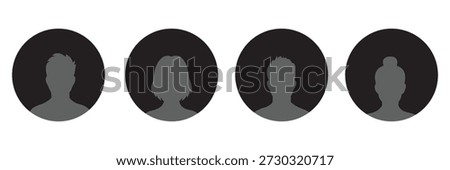User profile icon set, Male and female portraits, silhouettes, avatars or profiles of unknown anonymous people, profile picture user avatars in circles . woman and man silhouette avatars or profile 