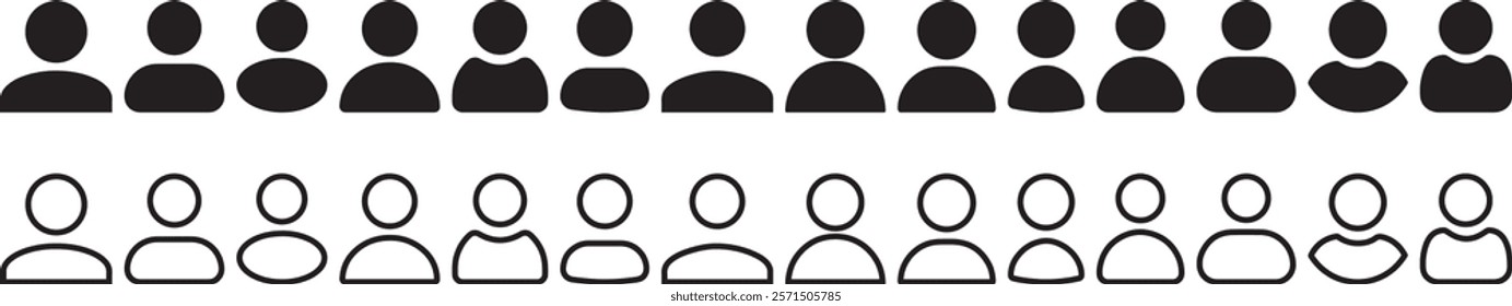 User Profile Icon set. Monochrome People sign. account symbol. Leader and workers. People icon set in trendy flat style. Team logo. Icon for business card  design. Vector design