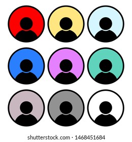 user profile icon set on various color circle isolated on white background. vector illustration 