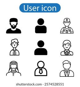 User profile icon set. Profile, people silhouette, person, avatar, sign up button vector art illustration on white background.
