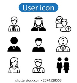 User profile icon set. Profile, people silhouette, person, avatar, sign up button vector art illustration on white background.
