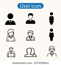 User profile icon set. Profile, people silhouette, person, avatar, sign up button vector art illustration on white background.
