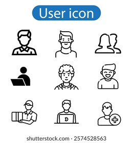 User profile icon set. Profile, people silhouette, person, avatar, sign up button vector art illustration on white background.
