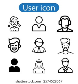 User profile icon set. Profile, people silhouette, person, avatar, sign up button vector art illustration on white background.
