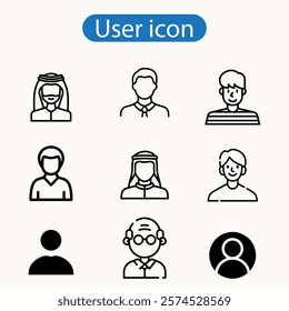 User profile icon set. Profile, people silhouette, person, avatar, sign up button vector art illustration on white background.
