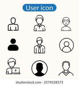 User profile icon set. Profile, people silhouette, person, avatar, sign up button vector art illustration on white background.
