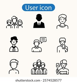 User profile icon set. Profile, people silhouette, person, avatar, sign up button vector art illustration on white background.
