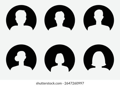 User profile icon set. Profile, people silhouette, person, avatar, sign up button vector collection. Profile user icons set. Person profile avatar with account symbol. Black Flat vectors. User ID. 