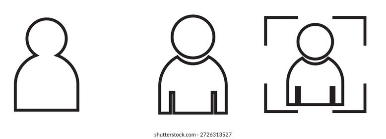 Icono de perfil de usuario . Iconos de avatar de usuario de contorno negro simple en estilos independientes sobre fondo blanco, que representan conceptos de perfil, Cuenta e identidad.