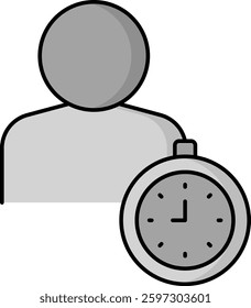 User profile icon with a stopwatch representing time tracking, schedule management, task deadlines, and personal productivity monitoring