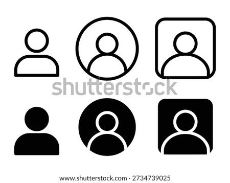 User profile icon vector set. Black and outline human avatar collection in circle and square frames for interface design. Vector illustration.