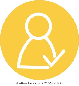 user profile icon in yellow circle logo isolated on white background.  vector illustration