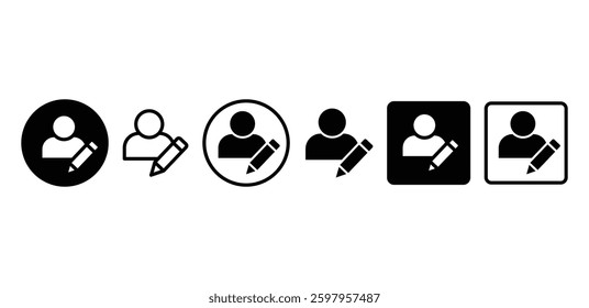 User Profile Icons with Pencil for Modification Black and White Color Vector Design Illustration 