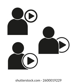 User profile icons. Play button symbols. Media interaction shapes. Vector illustration.