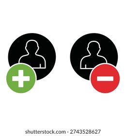 User profile icons with plus and minus signs for addition and removal icon