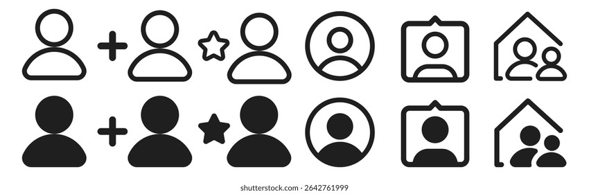 Conjunto de Ícones de Perfil de Usuário. Avatar, Pessoas, Pessoa, Símbolos de Inscrição em Plano de Fundo Transparente