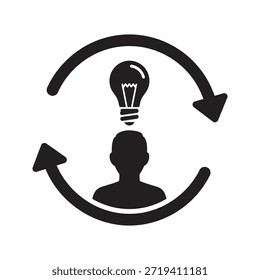 Ideia do perfil do usuário ciclo de inovação ícone do vetor preto sólido isolado fundo branco criativo processo lâmpada símbolo ilustração de design gráfico