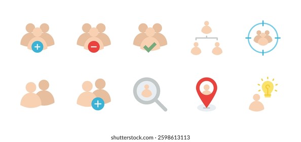 user and profile interface icons. flat color style icon set
