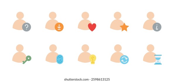 user and profile interface icons. flat color style icon set