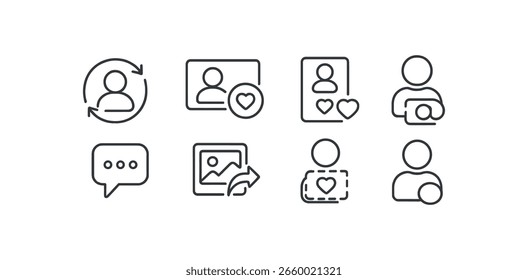 Conjunto de iconos de línea de perfil de usuario. esenciales para las redes sociales, los App y la comunicación