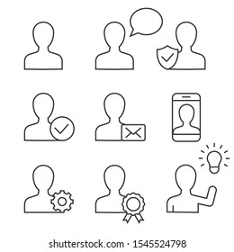 User profile linear icons on white background