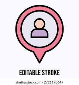 User Profile Location Isolated Vector Lineal Colour Style Icon Editable Stroke