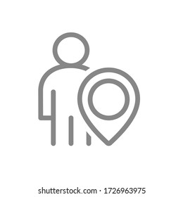 Benutzerprofil mit dem Symbol für die Ortsmarkenzeile. Menschliche Navigation, Richtungssymbol