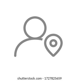 User profile with location mark line icon. Public place navigation, direction