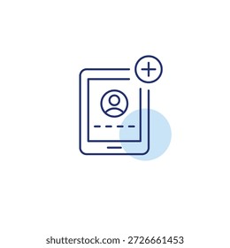 User profile login on tablet and plus, paid membership. Adding new people to community. Male user avatar and plus. Pixel perfect, editable stroke vector icon - Powered by Shutterstock - Get 15% off with code: PIKWIZARD15