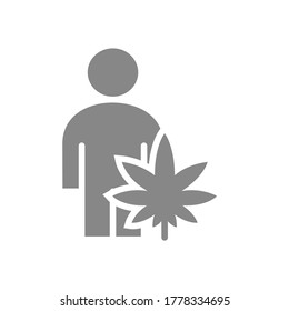 Perfil de usuario con ícono gris hoja de marihuana. Toxicomanía, símbolo de tratamiento de cannabis