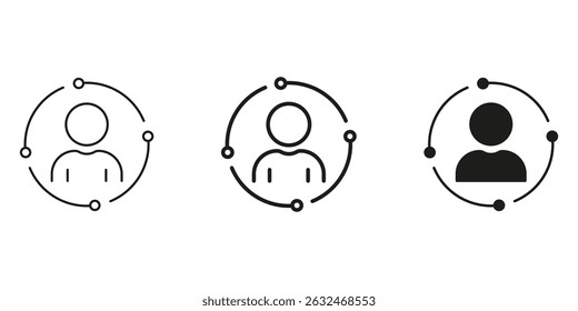 User Profile With Network Line And Solid Icon Set. Social Connection, Networking, Community Engagement Silhouette Symbol Collection. User Interaction And Connectivity. Isolated Vector Illustration.