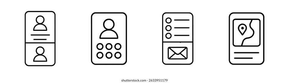 User profile outline icon set - simple, contact and map symbols