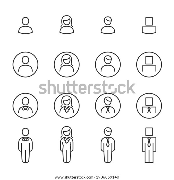 User profile, people person icon set. Line with\
editable stroke