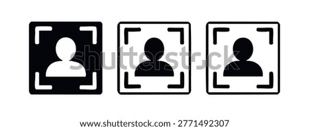 User Profile Photo Capture and Identity Verification Icons - Facial Recognition Symbols