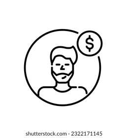 User profile pic with dollar sign. Member with paid subscription. Pixel perfect icon
