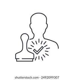 Imagen de perfil de usuario y marca de verificación.Candidato verificado аaprobado. Vector lineal aislado sobre fondo blanco.