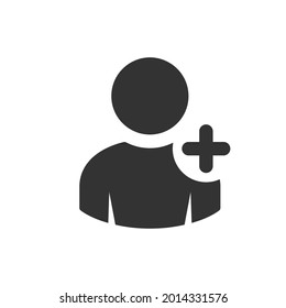 User profile with plus line icon. Add new friend, customer, follow symbol