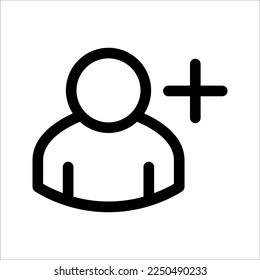 User profile with plus line icon. Add new friends, customer, member, contact, follow symbol vector illustration on white background