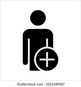 Perfil de usuario con icono de línea más. Añadir nuevos amigos, cliente, miembro, contacto, seguir la ilustración del vector del símbolo en fondo blanco