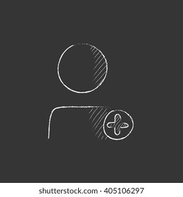User profile with plus sign. Drawn in chalk icon.
