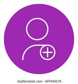 User profile with plus sign line icon.