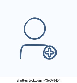 User profile with plus sign vector sketch icon isolated on background. Hand drawn User profile with plus sign icon. User profile with plus sign sketch icon for infographic, website or app.
