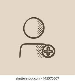 User profile with plus sign vector sketch icon isolated on background. Hand drawn User profile with plus sign icon. User profile with plus sign sketch icon for infographic, website or app.