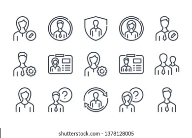 User profile related line icon set. Avatar settings linear icons. Profile services outline vector sign collection.