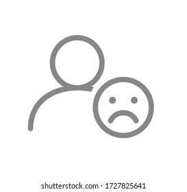 Perfil de usuario con icono de línea de cara triste. Sad rating, disgusto, símbolo de retroalimentación