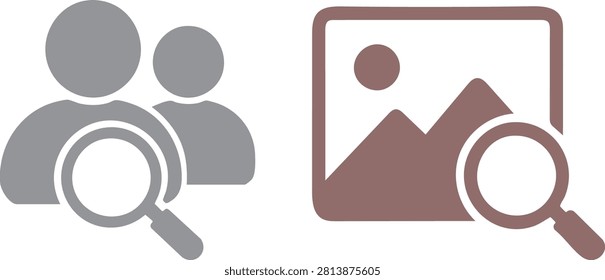 User profile search and image search icon set for account management, customer lookup, media browsing and web applications.