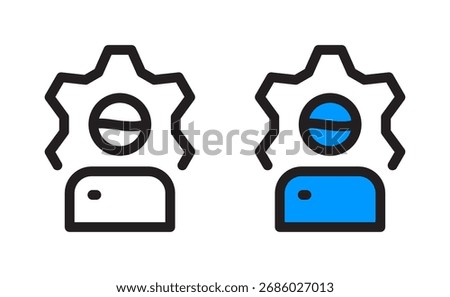 User profile settings icon with gear outline and filled blue vector