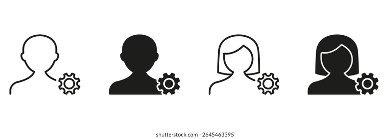 User Profile Settings Icon Set. User Management And Configuration Outline And Silhouette Symbol Collection. Personalization And Account Customization. Isolated Vector Illustration.