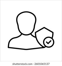 User profile with shield and check mark Icon Symbol isolated white background. vector illustration. color editable.